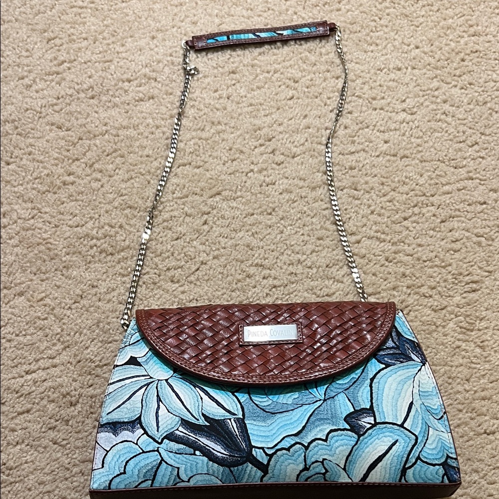 Pineda Covalin Blue and Brown Floral Crossbody Bag